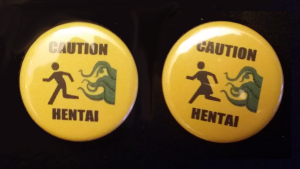 buy cheap pin button funny caution hentai